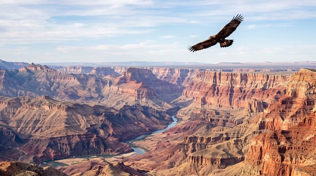 Majestic eagle gliding gracefully above the breathtaking canyon landscape