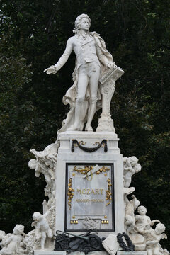 Wolfgang Amadeus Mozart Monument in Burggarten Vienna, Austria. 