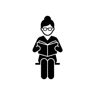 Woman reading book icon vector illustration