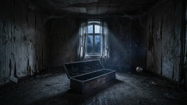 Mystical energy coming from a wooden casket