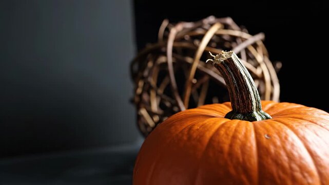 Orange pumpkin with rustic wooden decor
