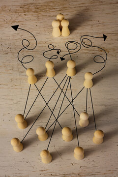 complex messy management or organization, business distraction,chaotic decision tree,communication breakdown and poor teamwork, vertical format suits smartphones