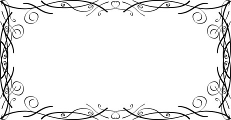 Fototapeta premium Elegant black decorative floral frame border with swirls and artistic lines