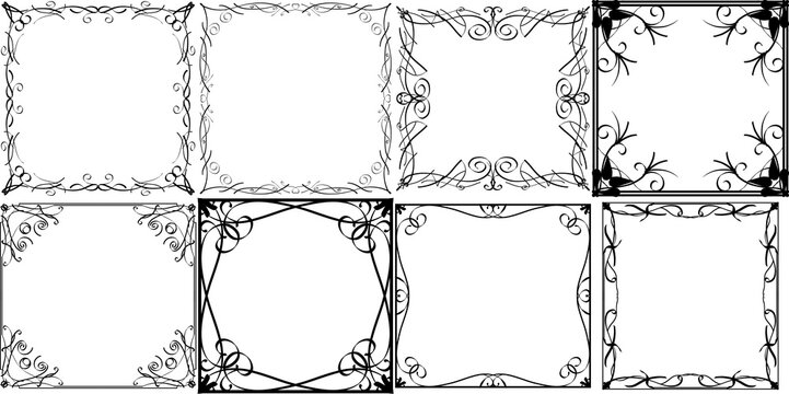 Set of decorative square frames with floral and vintage ornament borders