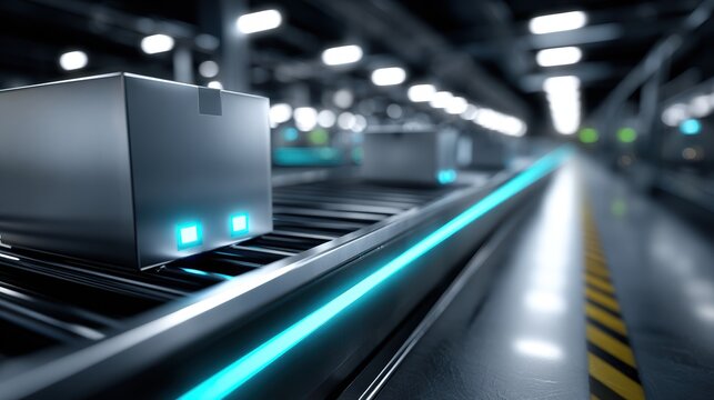 Automated conveyor belt moving packages in a smart factory