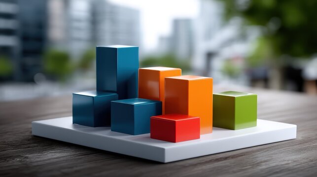 colorful 3d bar chart showing business growth and data analytics