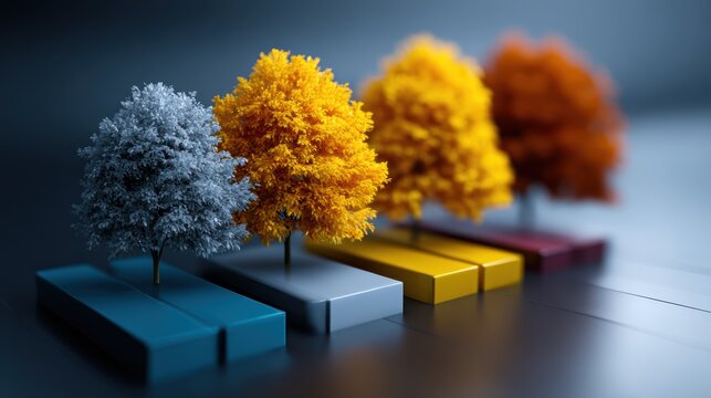 Color-coded growth charts with miniature trees representing data