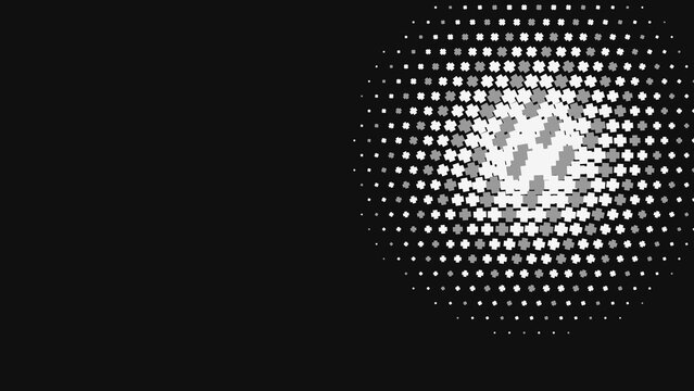 Abstract background, with white and, grey clover shape, halftone pattern on, a black background, for digital and textures