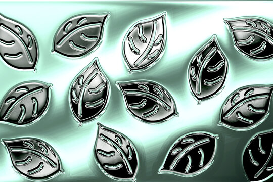 Abstract Glossy Chrome Leaf Pattern with Mint Backdrop