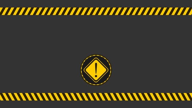 an animation of a warning sign on the circle that jump over and over within the yellow seal line. Suitable for things related to warning, notification, or alert sign