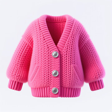 Vibrant pink cardigan boasting a chunky knit design against a crisp white background for a visually appealing product showcase.