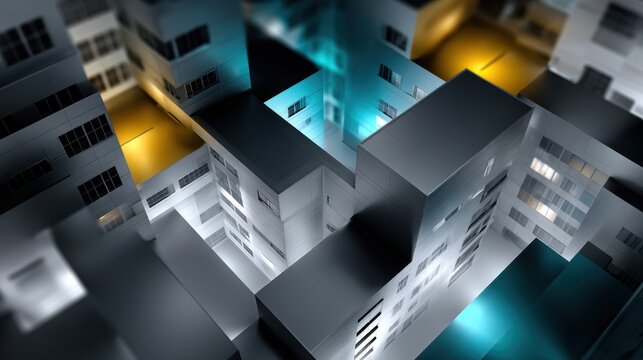 Modern cityscape miniature model with tilt shift aerial view