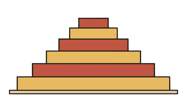 Minimalist flat design of an ancient Egyptian mastaba tomb with clean geometric lines and symmetrical forms on a white background, archaeology history concept