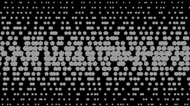 Abstract geometric pentagons pattern motion background: pulsing digital shapes in monochrome black and white for modern visual