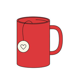 Obraz premium Red mug with tea bag and heart tag