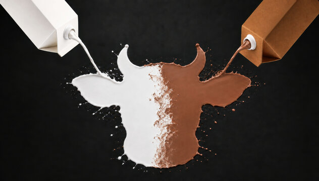 White and Chocolate Milk Forming a Two-Tone Cow Silhouette