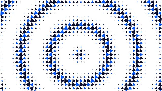 Abstract geometric background, with blue and, dark navy triangles, arranged in concentric, circular ripple patterns, on a clean, white background