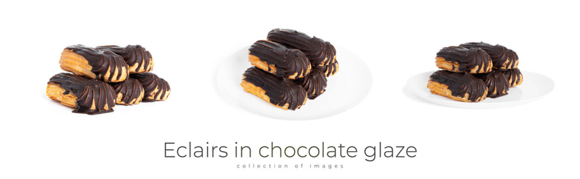 Eclairs in chocolate glaze isolated on a white background. High quality photo