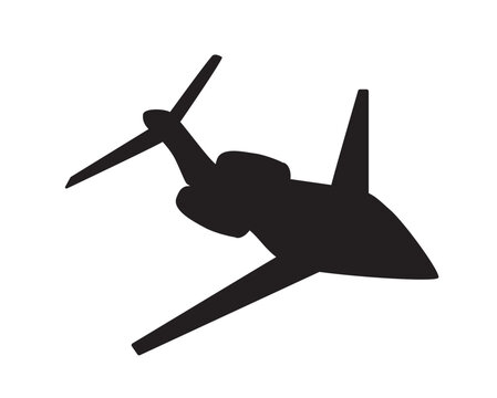 Black silhouette of a twin-engine passenger jet airliner viewed from above and isolated on white background. Vector illustration