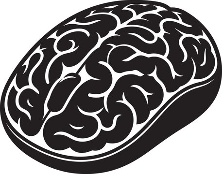 Computer mouse shaped as human brain black and white icon represents smart design creative technology and logic.