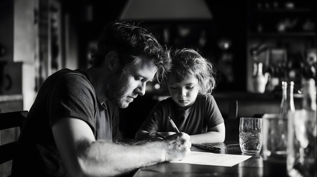 father helping child homework