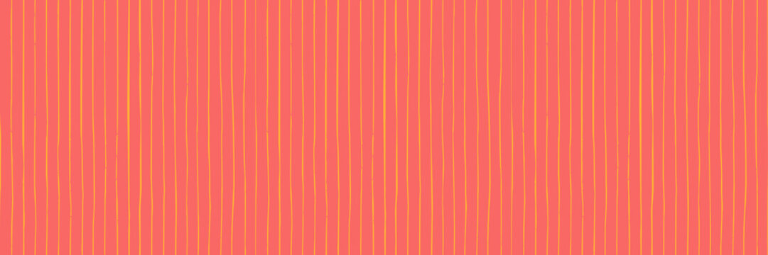 Seamless watercolor stripes pattern. Red background with doodle straight wiggly vertical lines. Orange summer motif fabric or textile seamless stripes pattern. Kids or birthday wrapping paper.