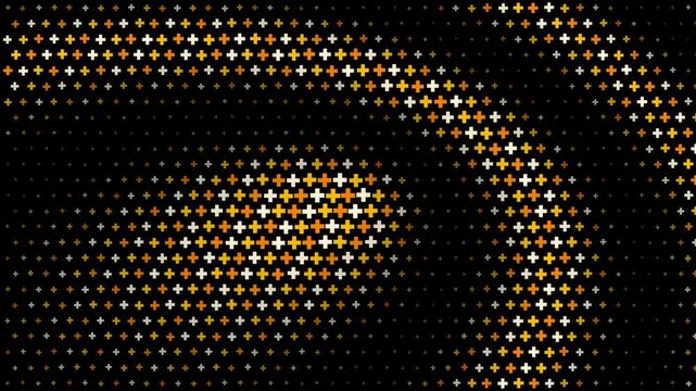 Abstract golden cross pattern motion background, glowing geometric digital animation, tech data flow