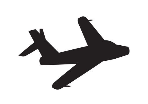Black silhouette of a military jet aircraft with swept wings viewed from above. Vector illustration