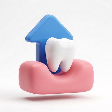 3D tooth extraction icon with blue arrow and pink gum extraction dentistry healthcare medicine treatment