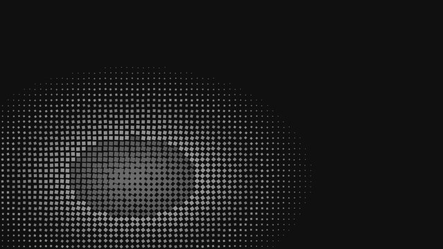 Abstract oval halftone pattern with grey and white squares on a dark background, for digital texture, or wallpaper for, your project
