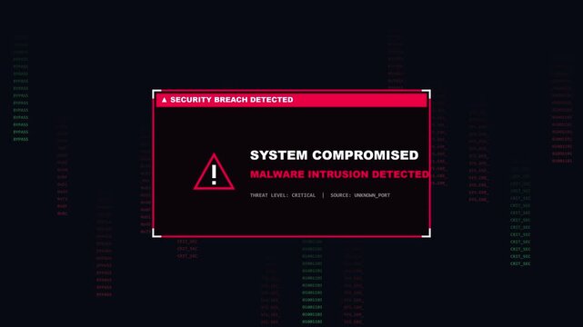 Cyber Attack Security Breach Warning Alert Screen