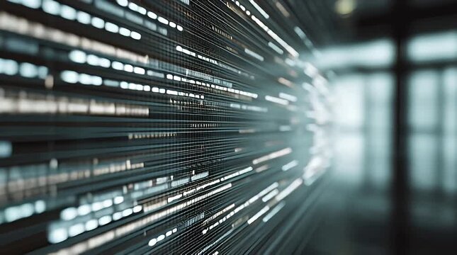Abstract digital tunnel with flowing binary code representing data streams technology and futuristic network connections for business and innovation concepts