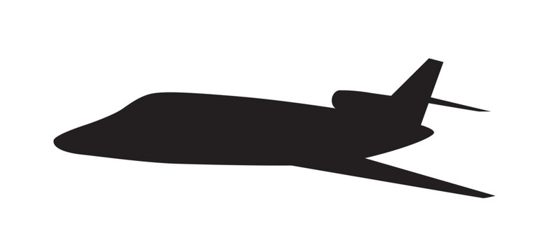 Black silhouette of a streamlined jet aircraft with swept wings viewed from above. Vector illustration
