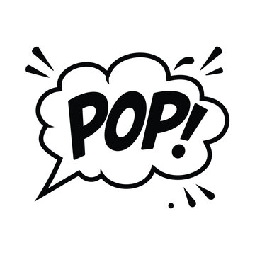 Pop word text in hand drawn comic speech bubble for pop art action effect vector design illustration