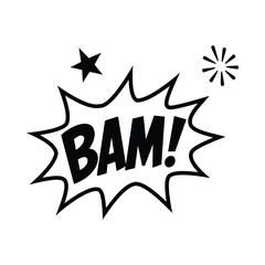 Fototapeta premium Bam word text in hand drawn comic burst bubble for pop art action fight effect vector design illustration