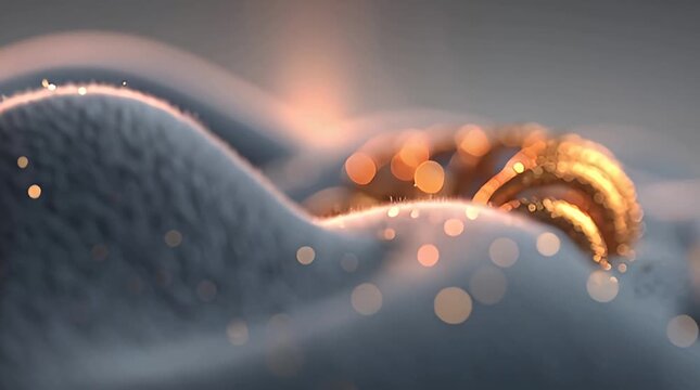 Abstract golden coil structure emerging from a soft textured surface a futuristic concept representing innovation technology and growth with a warm elegant aesthetic