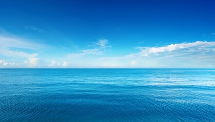 Fototapeta premium Beautiful Idyllic Seascape With Blue Sky Clear Sky And Calm Sea Or Ocean Water Surface Background