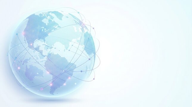 A glowing digital globe with interconnected lines representing global communication and networking.