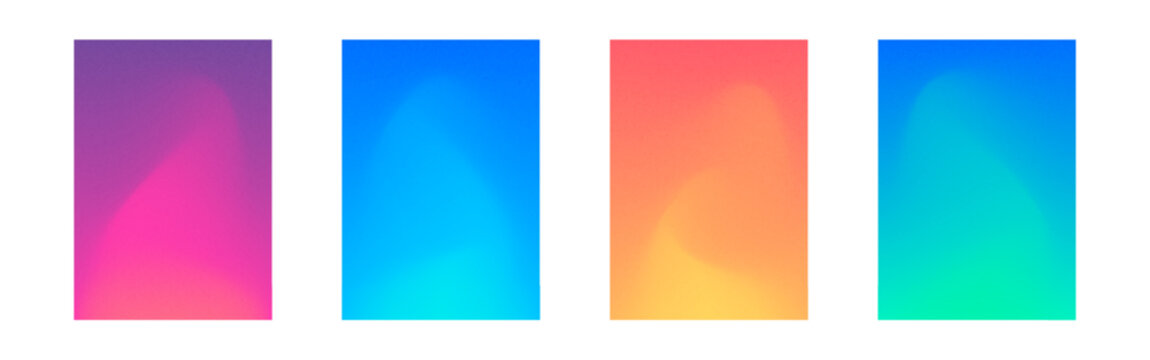 Colorful gradient backgrounds with vibrant pink, blue, orange, and turquoise holographic glow. A4 cover textures for branding, web design, poster or digital project. Vector illustration.