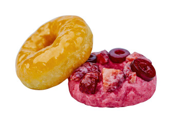 Obraz premium PNG Glazed donuts with colorful fruit topping isolated on white