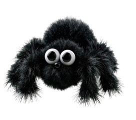 Fototapeta premium PNG Cute fuzzy black spider toy with googly eyes on white background