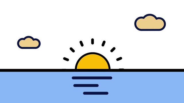 Ocean sunset scene with the golden sun dipping slowly below calm rippling water while soft clouds drift gently across the sky ideal for nature travel