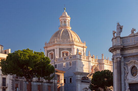 Baroque Church Dome and Historic Architecture in Catania, Sicily, Italy