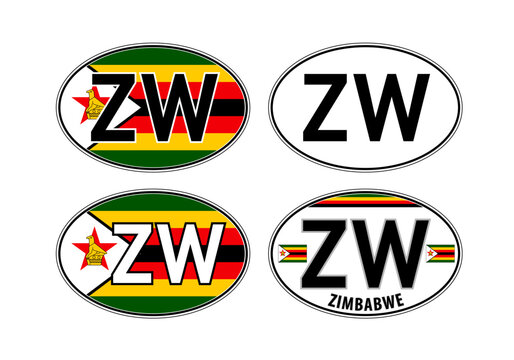 Zimbabwe, oval international vehicle registration code license plate car sticker, vector illustration