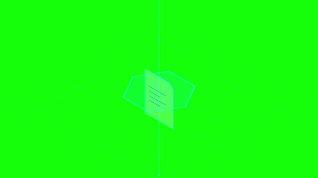 Digital document passing through a glowing isometric wireframe interface