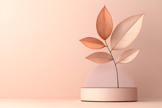 Delicate botanical display on a minimalist pedestal with soft pastel background