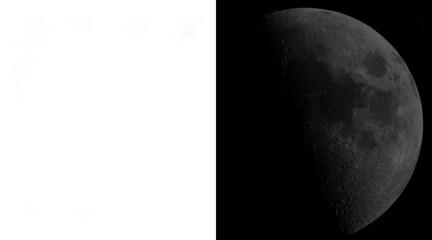 Realistic crescent moon illustration, detailed lunar surface with craters, glowing celestial body on black background for astronomy projects © MstSumaiya