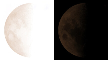 Minimalist moon phases illustration, celestial lunar cycle on white and black backgrounds, astronomical moon surface textures for science projects © MstSumaiya