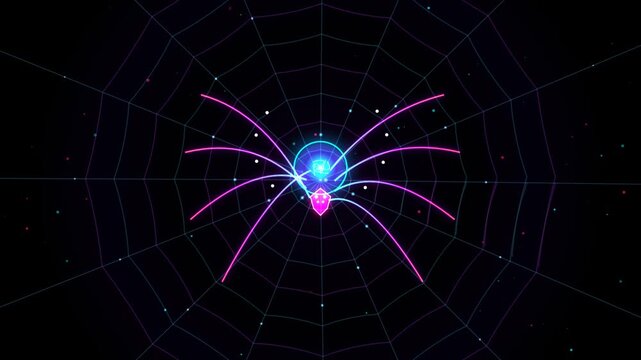 Neon spider glowing in a digital web with cyber aesthetic 4K Motion Video