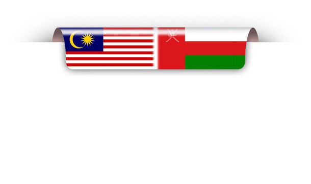 Malaysia and Oman friendship ribbon flag coming out from top page design element